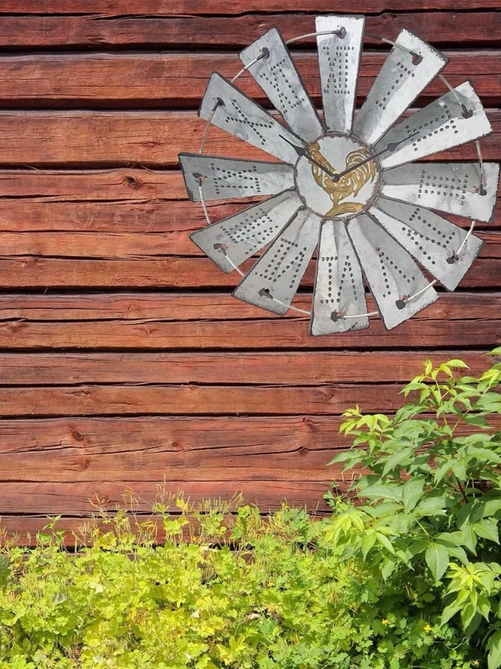 14.25 inch rustic galvanized metal windmill wall clock Roman numerals rooster